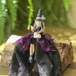 Handmade Social Media Witch figurine with phone and white cat